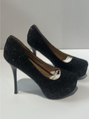 Black Glitter Platform High Heel Pumps